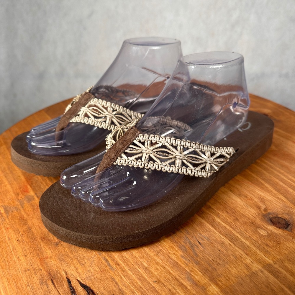 Skechers Flip Flops Women 10 Brown Good  Macrame Yoga Foam Sandals